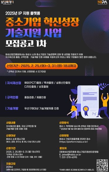 2025 중소기업 혁신성장 기술지원 사업 1차 모집 포스터