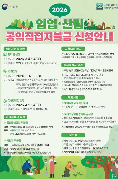 2026년 임업·산림 공익직불금 신청안내 포스터